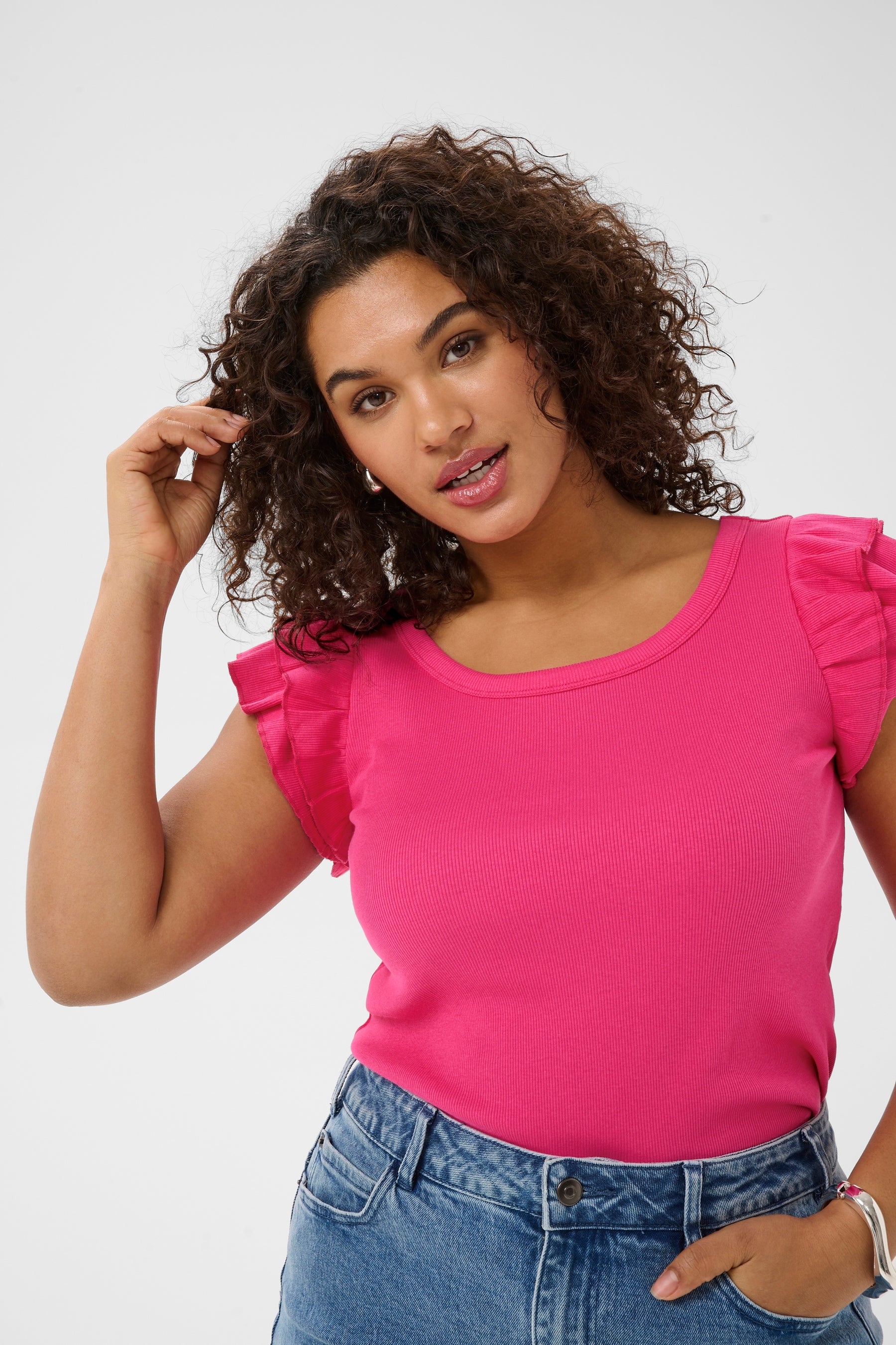Kaffe Curve Carina Flounce Top in Fuchsia 