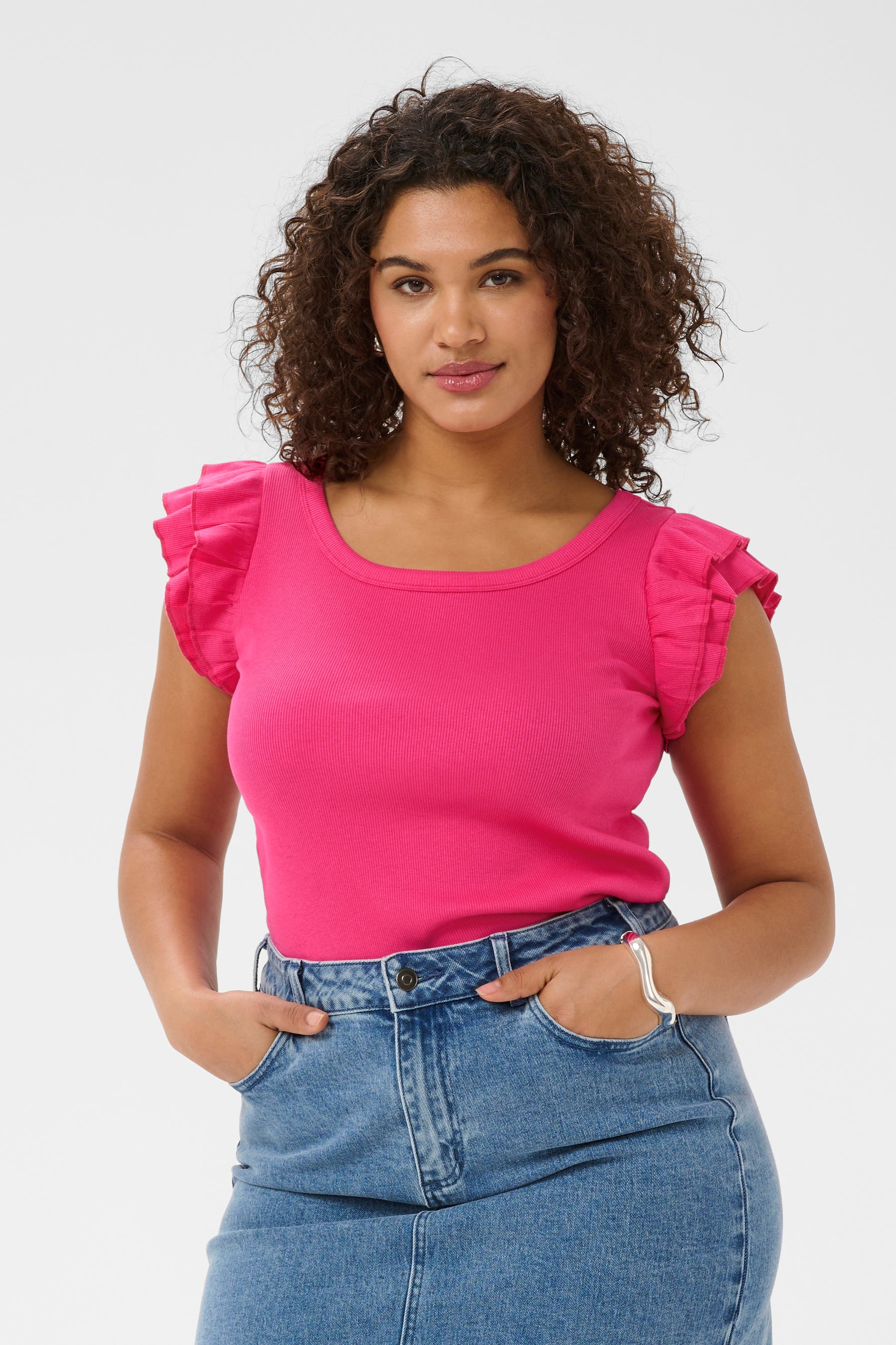 Kaffe Curve Carina Flounce Top in Fuchsia 