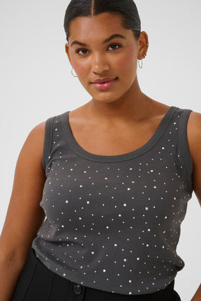 Kaffe Curve Carina Rhinestone Vest Top in Grey
