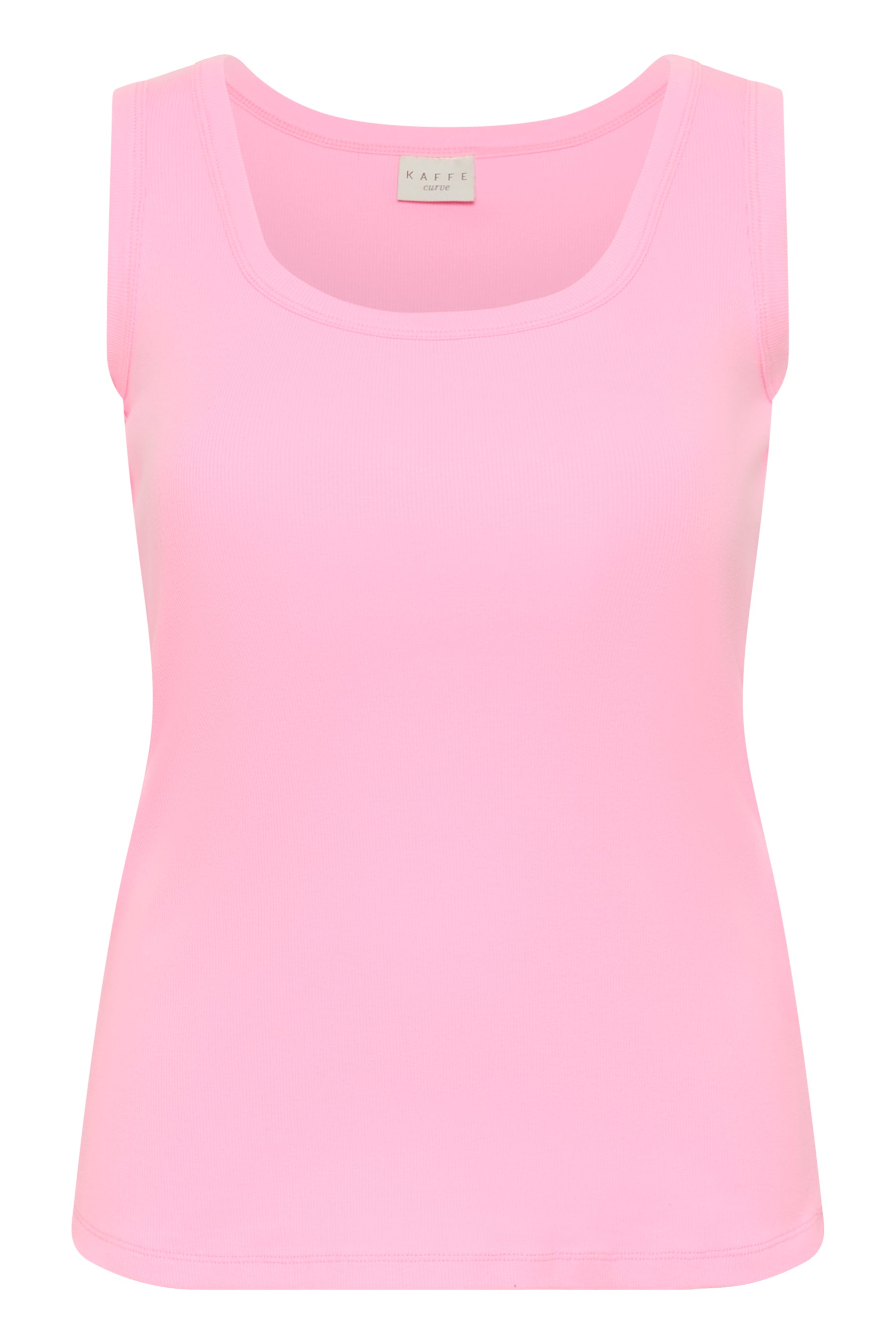 Pink tank top with a round neckline on a white background