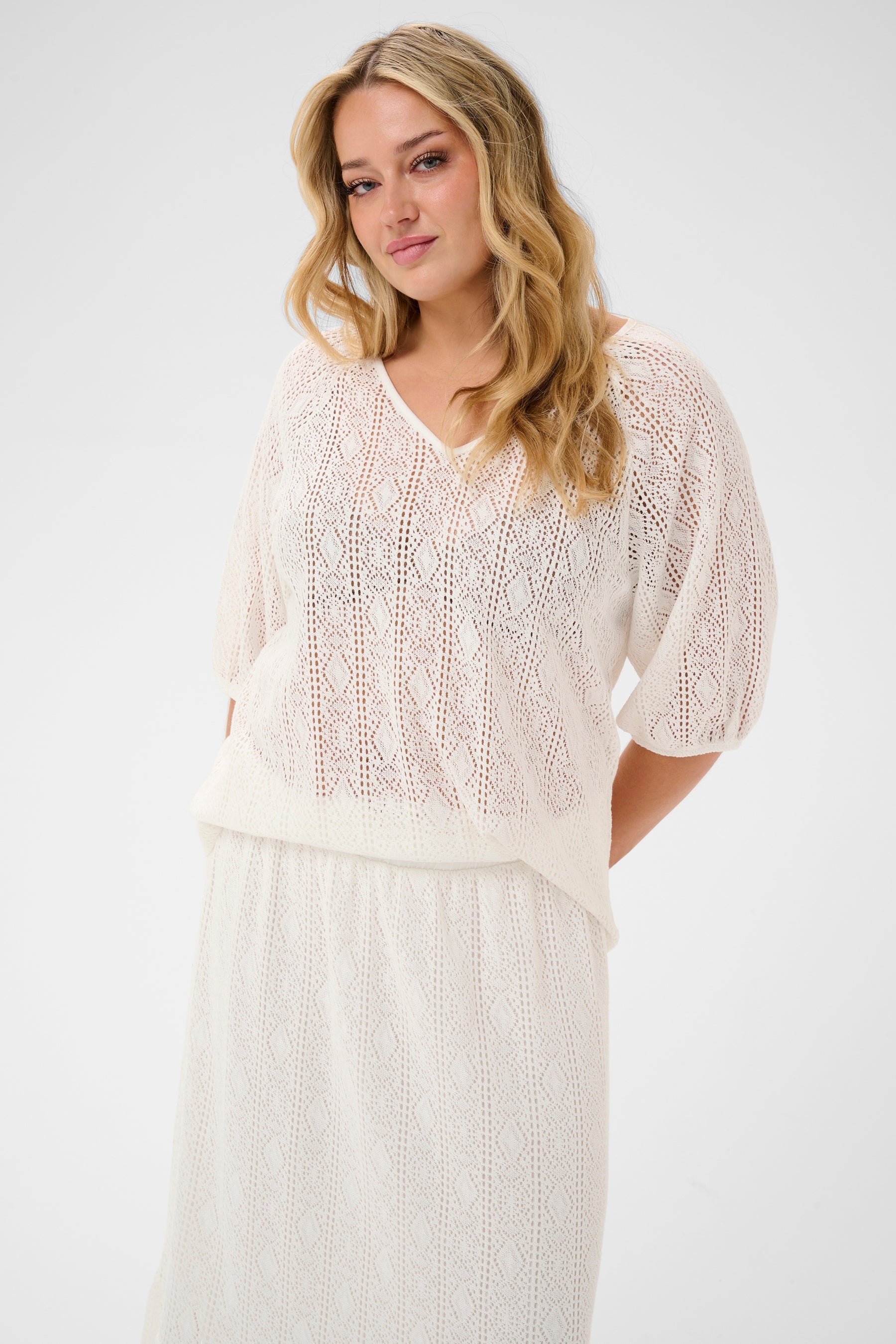 Kaffe Curve Dana Lace Blouse in White 