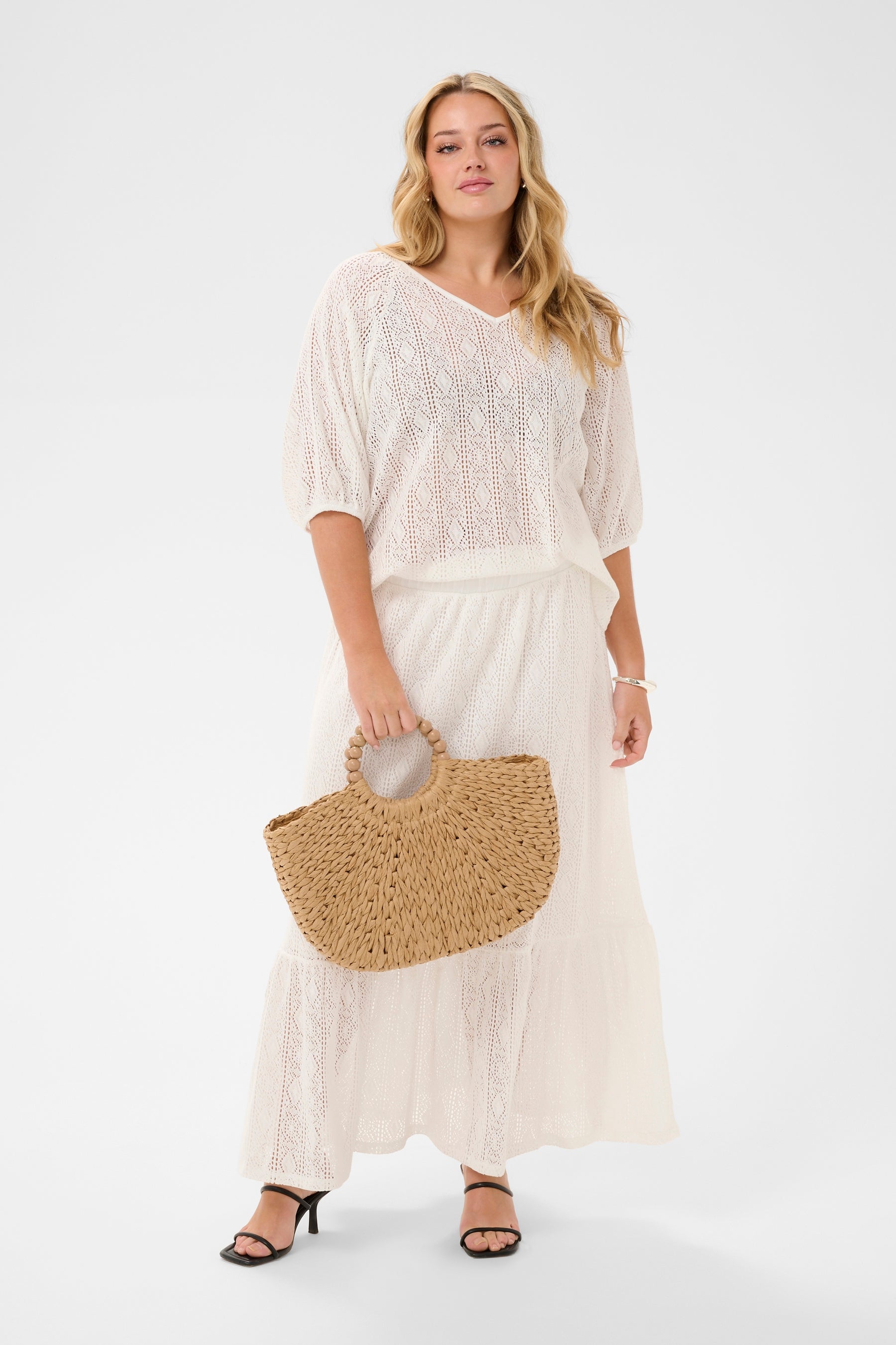 Kaffe Curve Dana Lace Blouse in White 