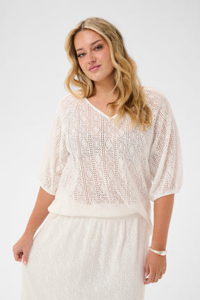 Kaffe Curve Dana Lace Blouse in White 