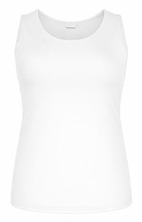 White tank top with a round neckline on a white background