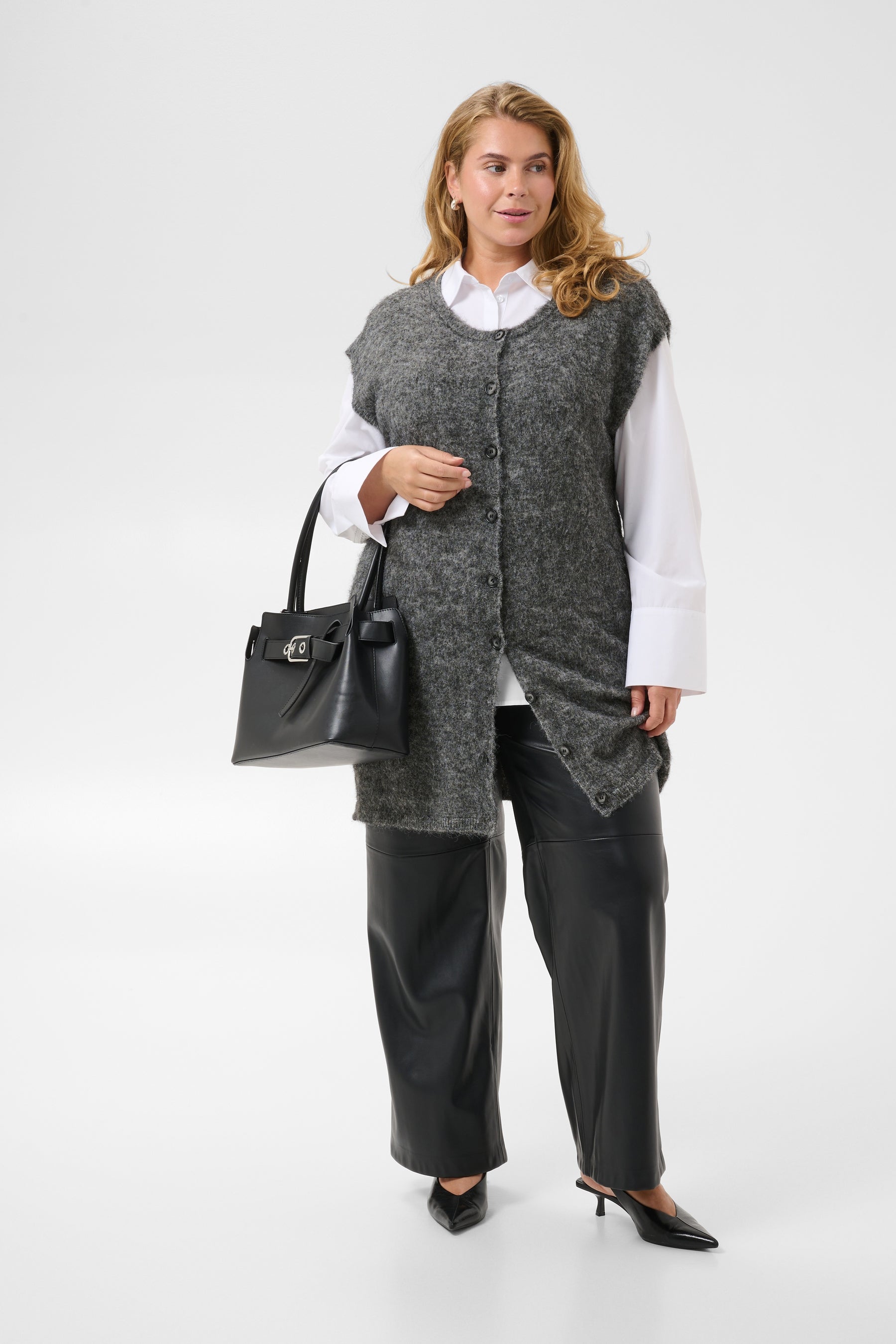 Kaffe Curve Jordi Sleeveless Cardigan in Grey 