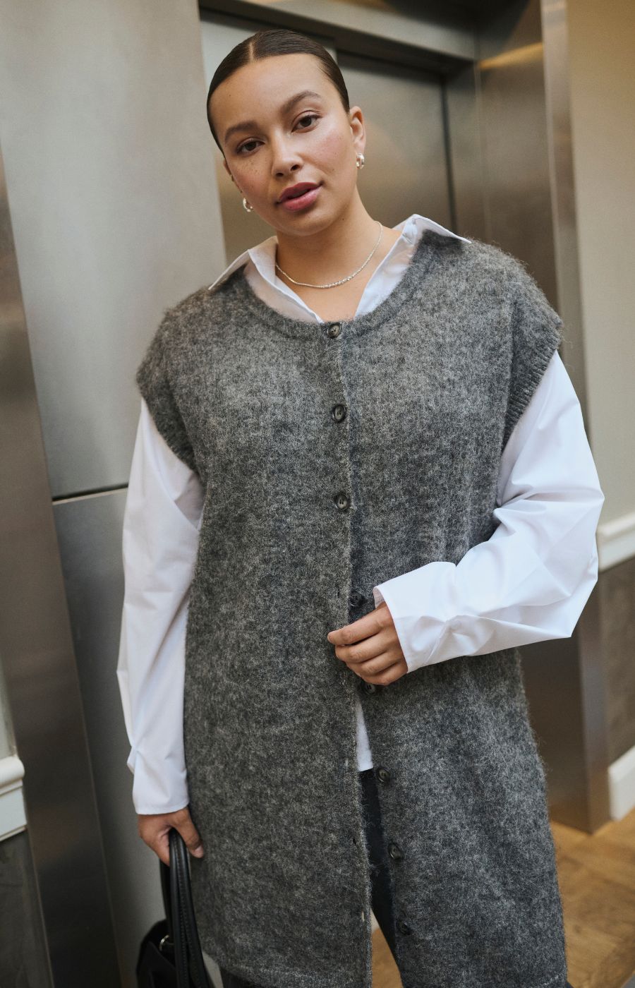 Kaffe Curve Jordi Sleeveless Cardigan in Grey 