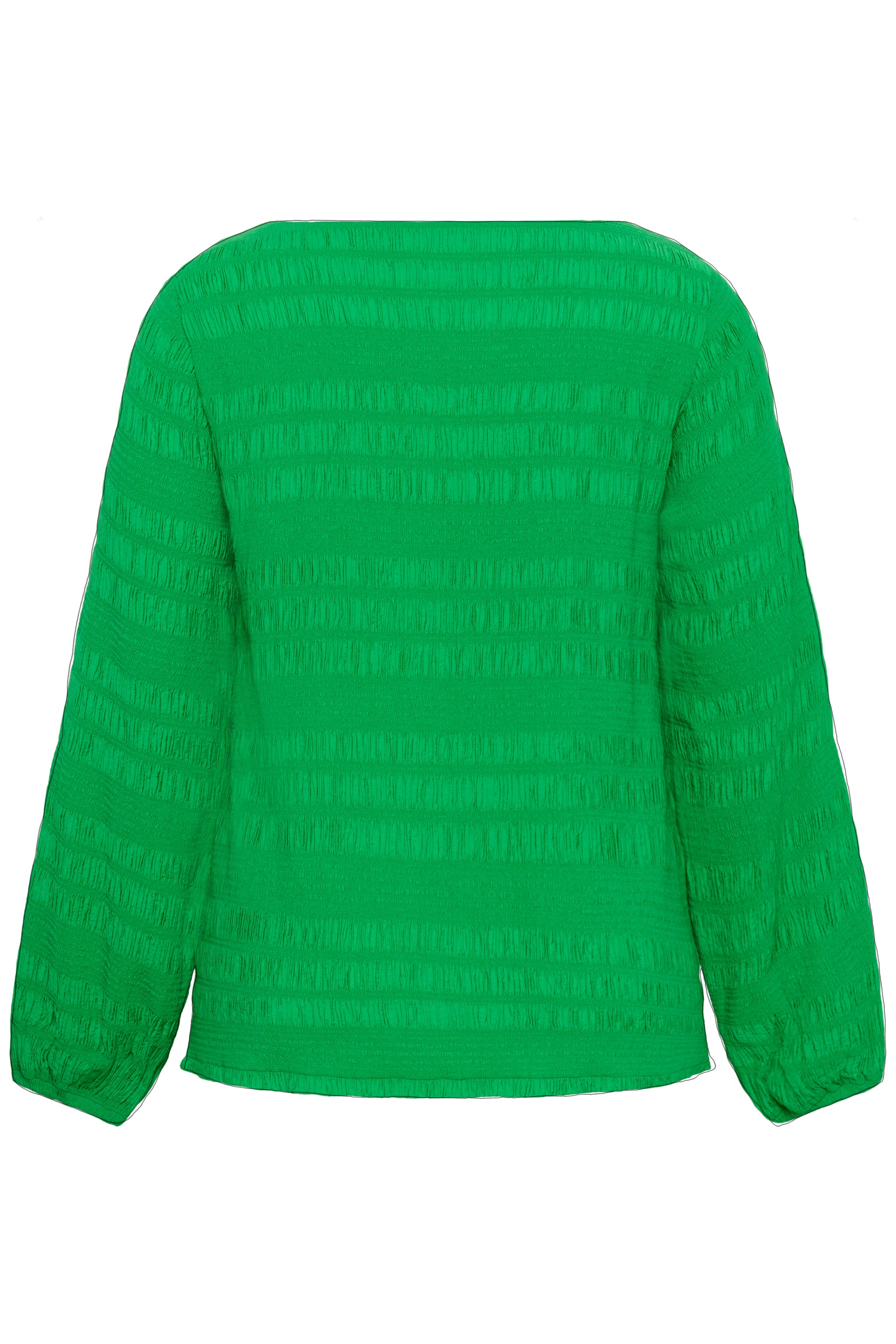 Kaffe Curve Jourtney Blouse in Green , back view, a textured blouse with a boat neckline, long cuffed sleeves 