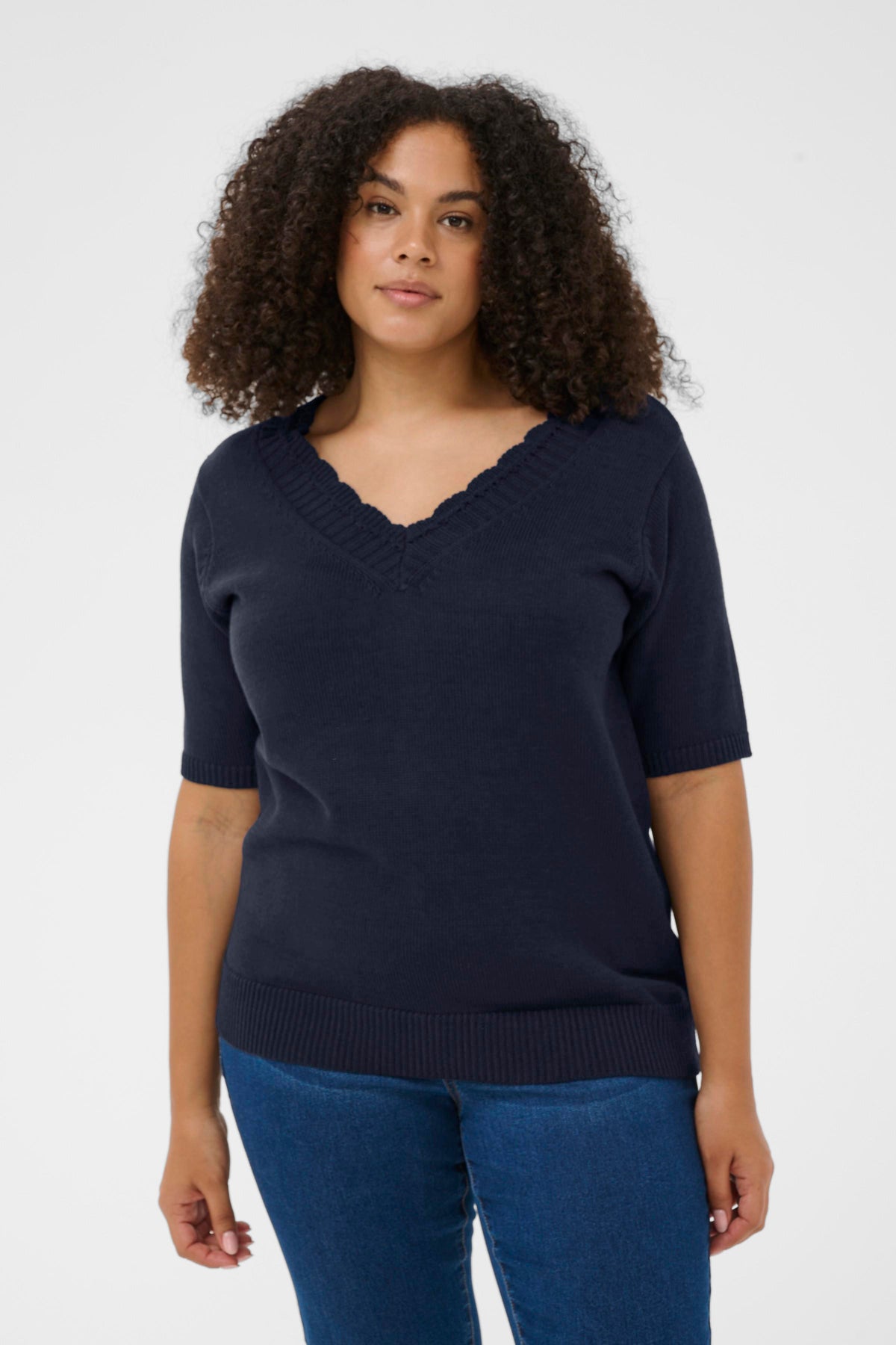 Kaffe Curve Leani Knit Top in Navy 