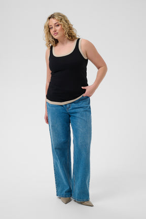 Kaffe Curve Lizzy Contrast Edge Knit Top in Black 
