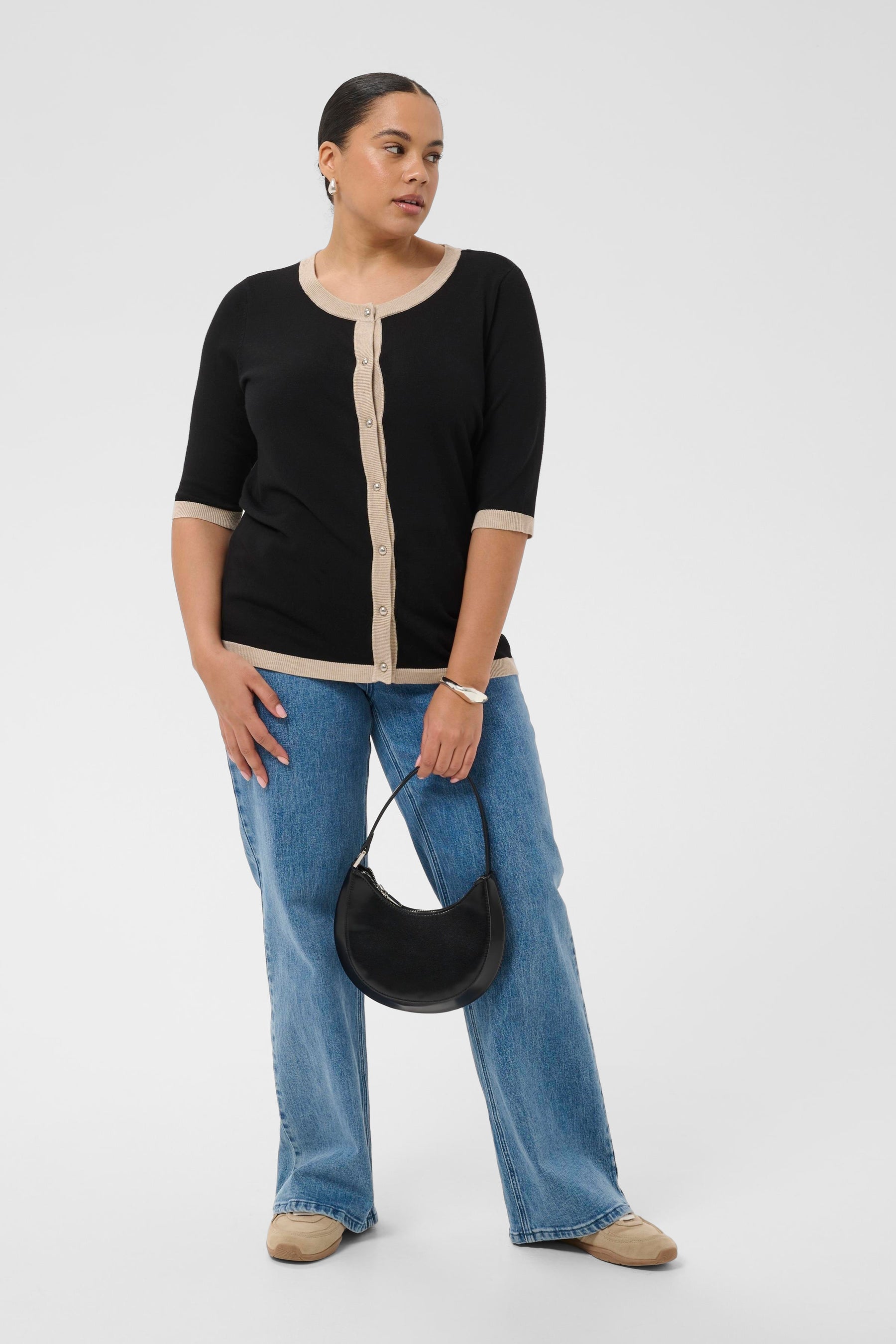 Kaffe Curve Lizzy Contrasting Edge Cardigan in Black 