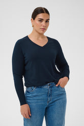 Kaffe Curve Lizzy Jumper in Navy, with a V neckline and long sleeves