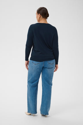 Kaffe Curve Lizzy Knit Jumper in Navy with long sleeves