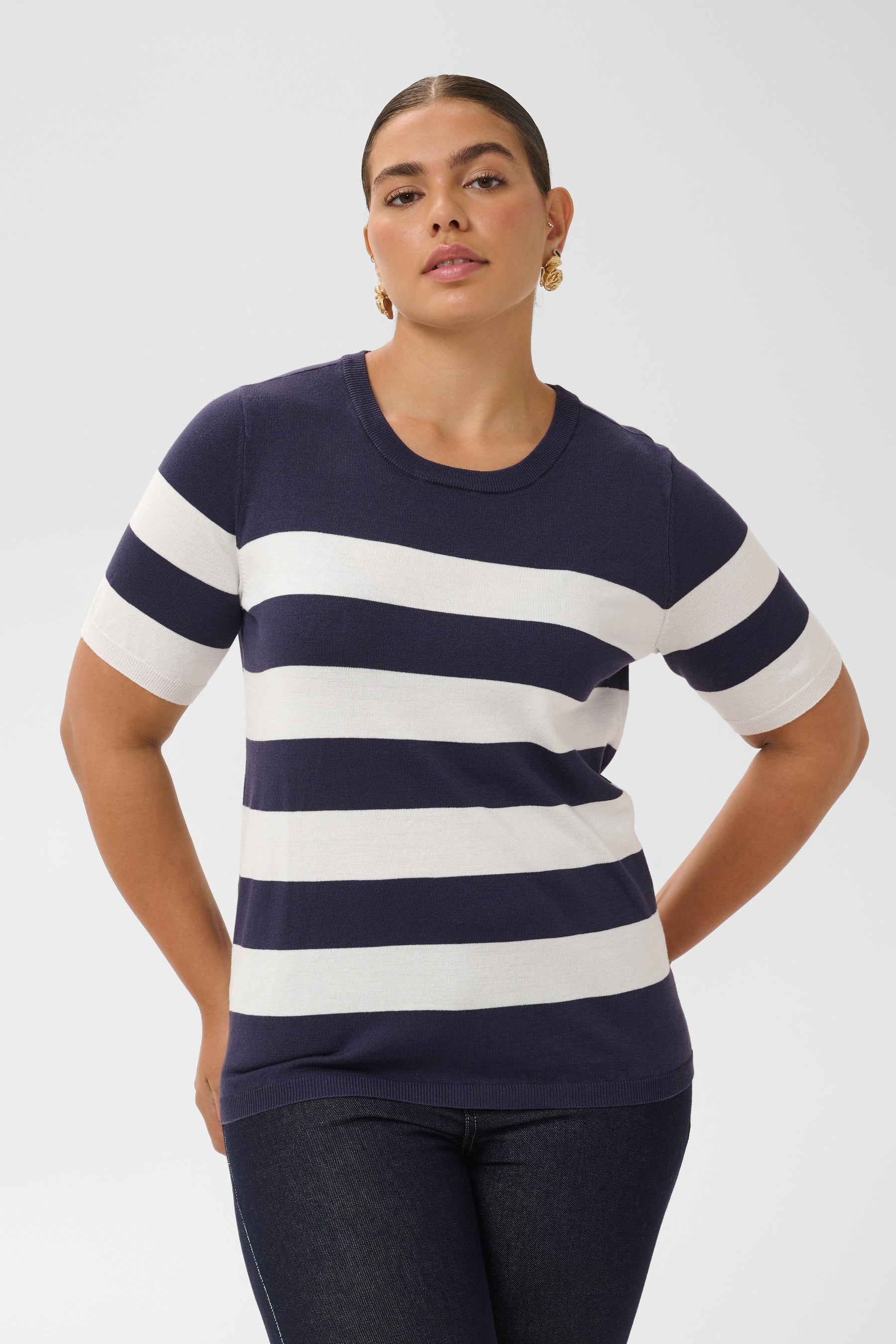 Kaffe Curve Lizzy Knit Top in Graphite Stripe 