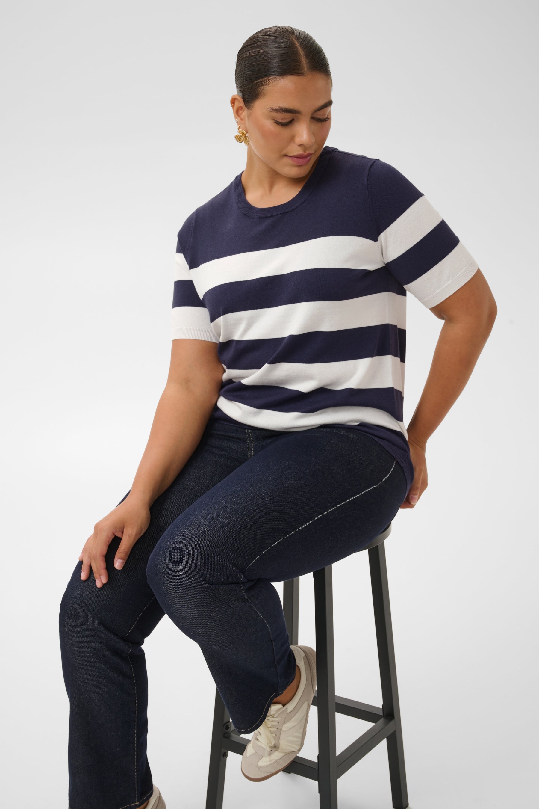 Kaffe Curve Lizzy Knit Top in Graphite Stripe 
