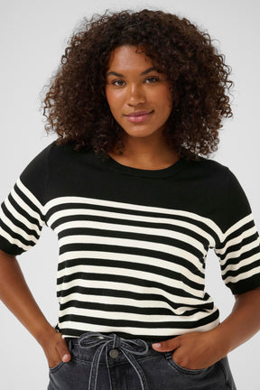 Kaffe Curve Lizzy Striped Knit Top in Black