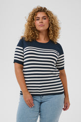 Kaffe Curve Lizzy Striped Knit Top in Navy 