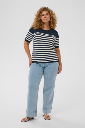 Kaffe Curve Lizzy Striped Knit Top in Navy 