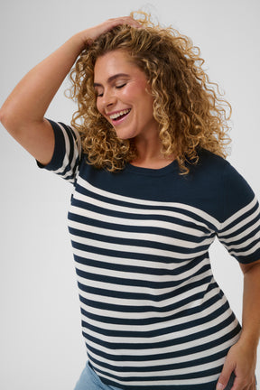 Kaffe Curve Lizzy Striped Knit Top in Navy 