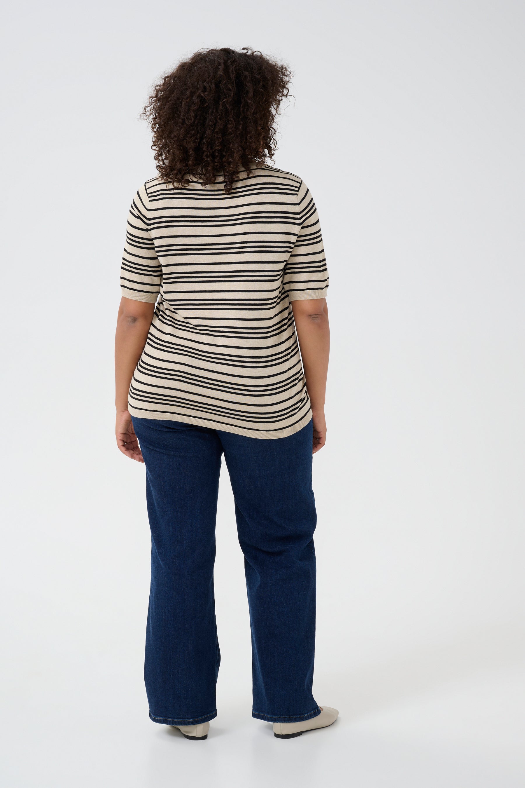 Kaffe Curve Lizzy Striped Top in Beige 