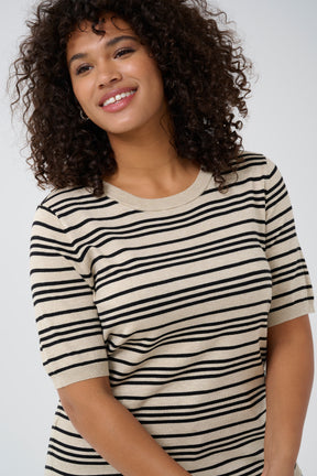 Kaffe Curve Lizzy Striped Top in Beige 
