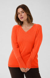 Kaffe Curve Lizzy V Neck Jumper in Orange 