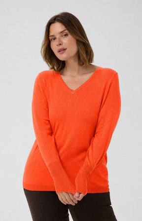 Kaffe Curve Lizzy V Neck Jumper in Orange 