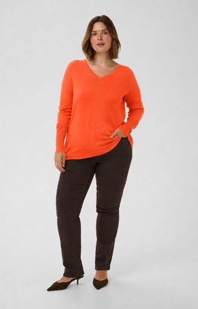 Kaffe Curve Lizzy V Neck Jumper in Orange 