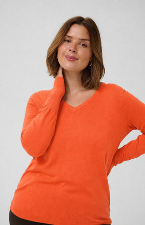 Kaffe Curve Lizzy V Neck Jumper in Orange 