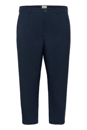 Navy blue trousers on a white background