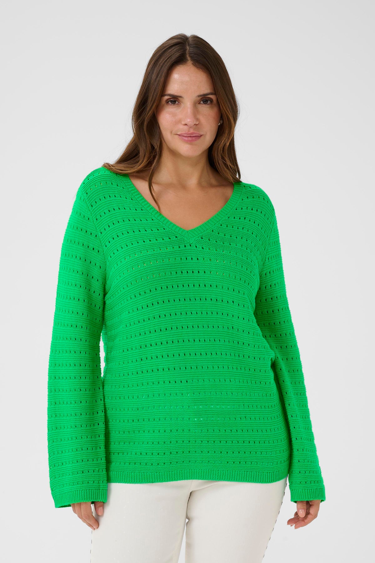 Kaffe Curve Metty V-Neck Jumper in Green
