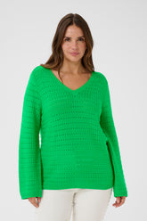 Kaffe Curve Metty V-Neck Jumper in Green