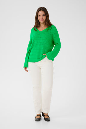 Kaffe Curve Metty V-Neck Jumper in Green