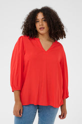 Kaffe Curve Mille L/S Blouse in Poppy Red 