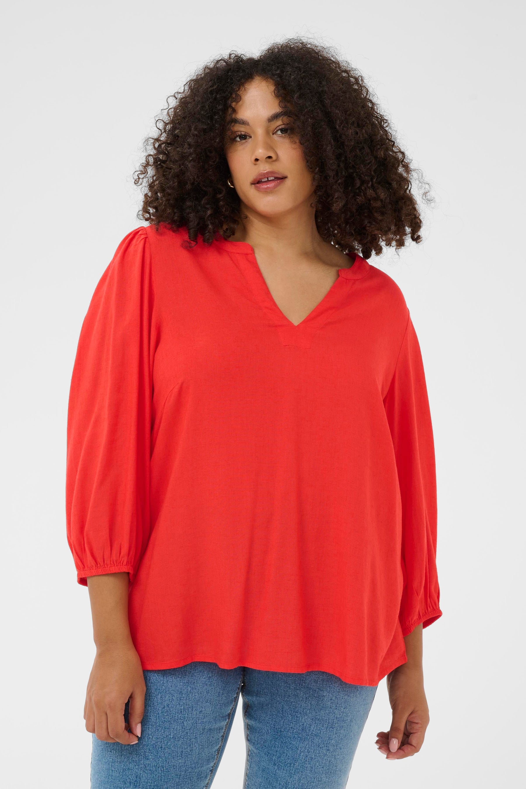 Kaffe Curve Mille L/S Blouse in Poppy Red 
