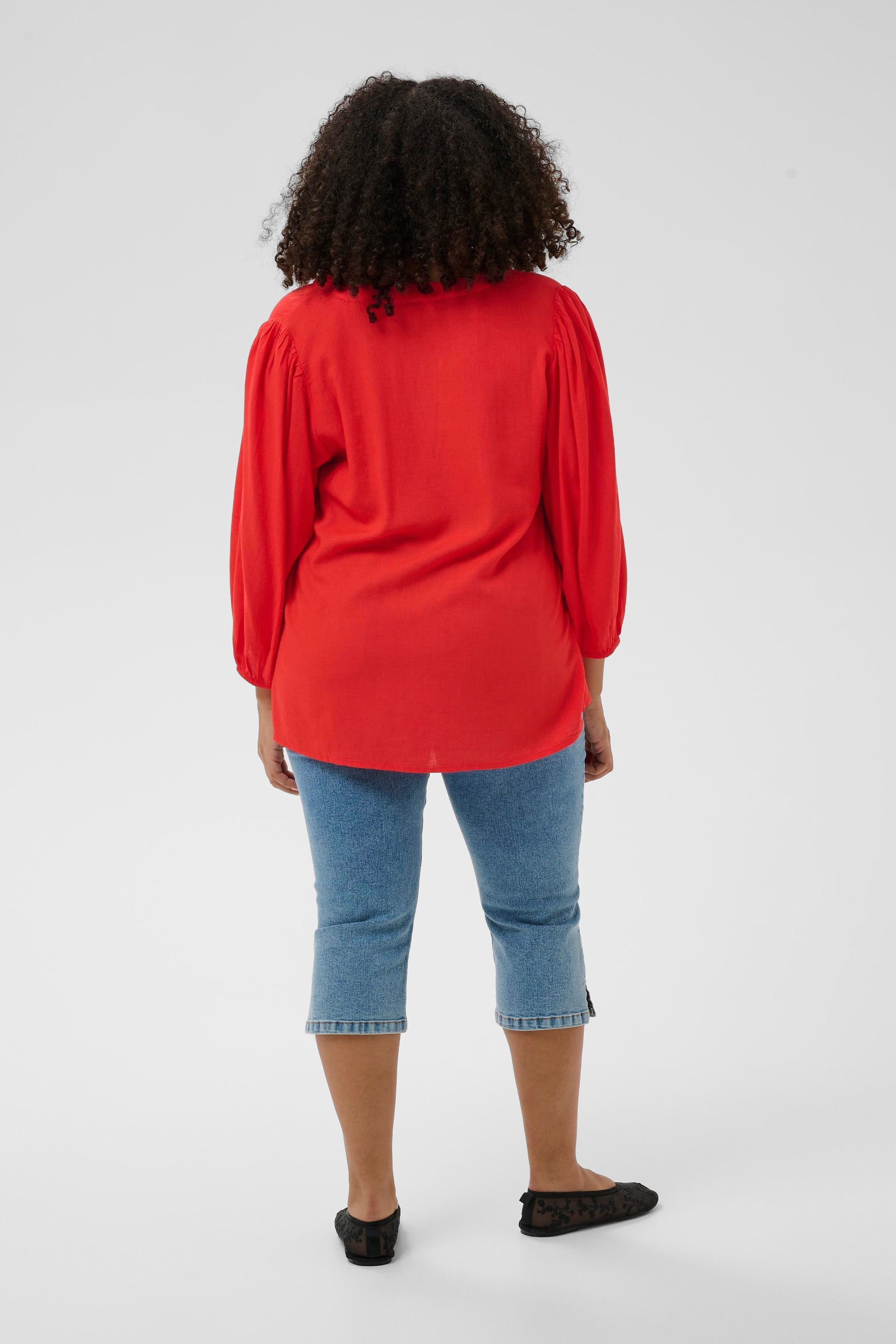 Kaffe Curve Mille L/S Blouse in Poppy Red 