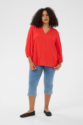 Kaffe Curve Mille L/S Blouse in Poppy Red 