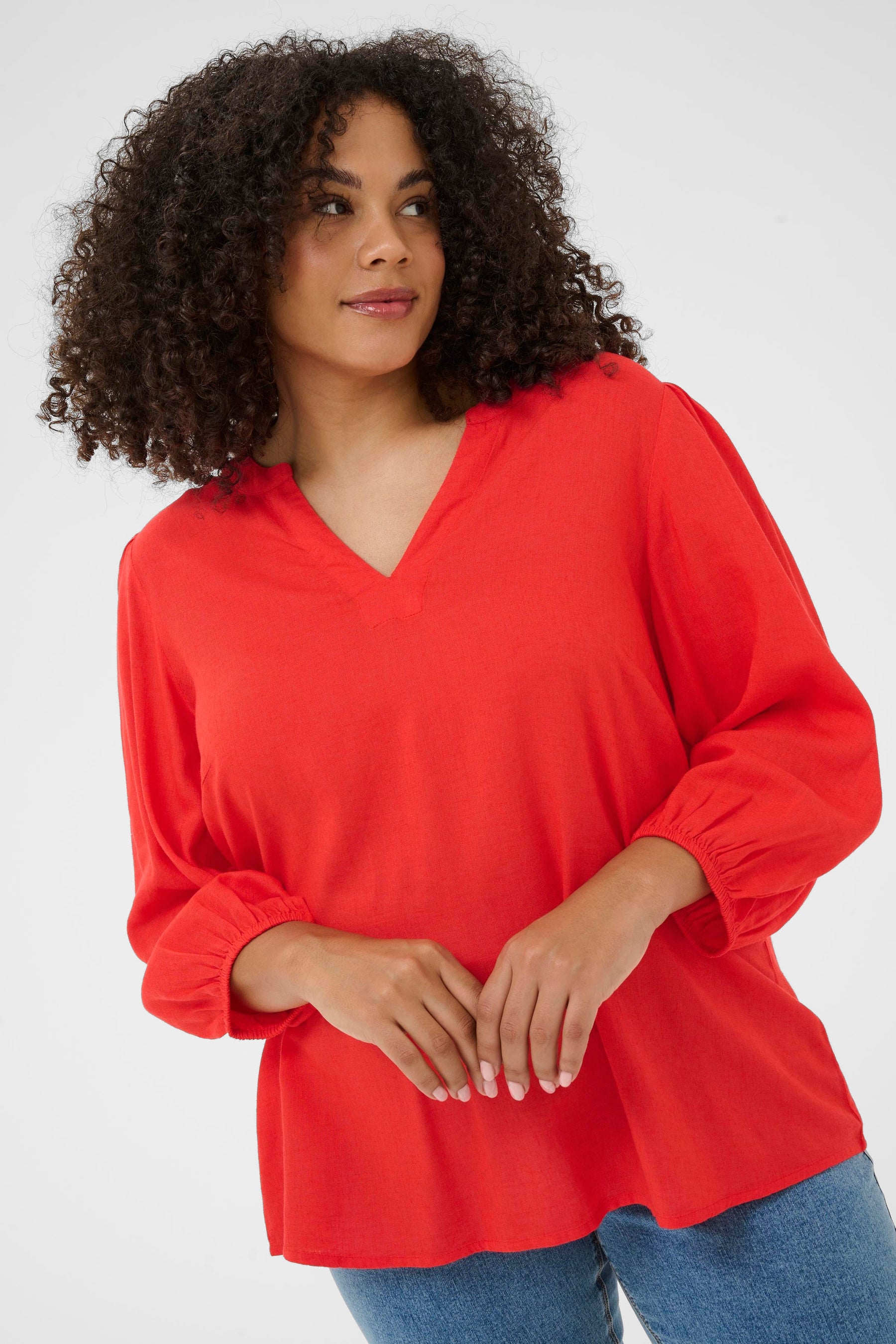 Kaffe Curve Mille L/S Blouse in Poppy Red 