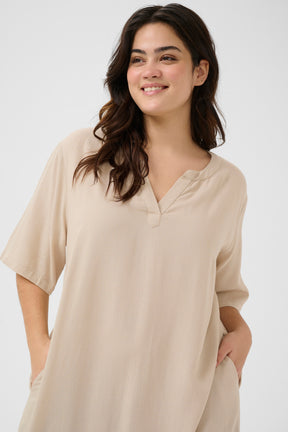 Kaffe Curve Millie Kaftan Dress Beige 