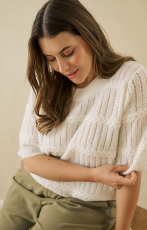 Kaffe Curve Minia Knit Top in White