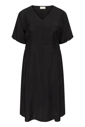 Kaffe Curve Neela Dress in Black, A midi length dress with 1/2 length sleeves and a V neckline