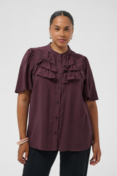 Kaffe Curve Nicola Ruffle Shirt in Fudge 