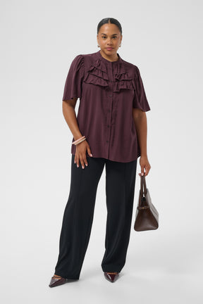 Kaffe Curve Nicola Ruffle Shirt in Fudge 