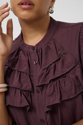 Kaffe Curve Nicola Ruffle Shirt in Fudge 