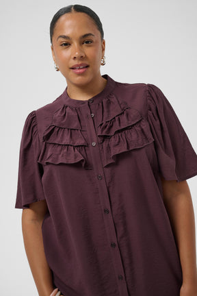 Kaffe Curve Nicola Ruffle Shirt in Fudge 