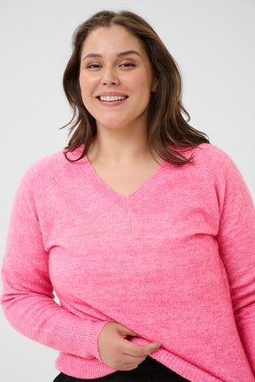 Kaffe Curve Niela V-Neck Jumper in Pink