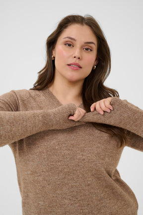 Kaffe Curve Niela V-Neck Jumper in Tan