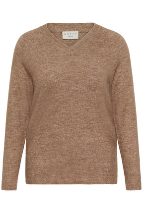 Kaffe Curve Niela V-Neck Jumper in Tan