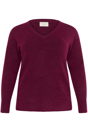 Kaffe Curve Niela V-Neck Jumper in Wine