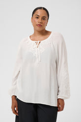 Kaffe Curve Nioma Tie Neck Blouse in White