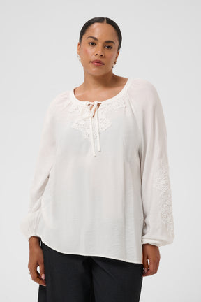 Kaffe Curve Nioma Tie Neck Blouse in White